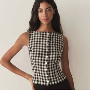 Doen Hayden Top Size 8 Black and White Gingham Button-Front Top